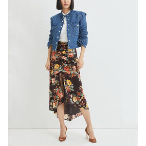 Veronica Beard 'Pixie' Black Asymmetric Floral Print Skirt Size 16